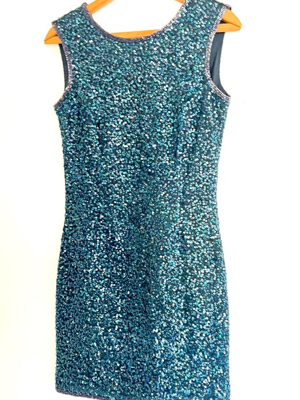 Teal Iridescent Sequin Dress Sleeveless Cocktail Party Mini S